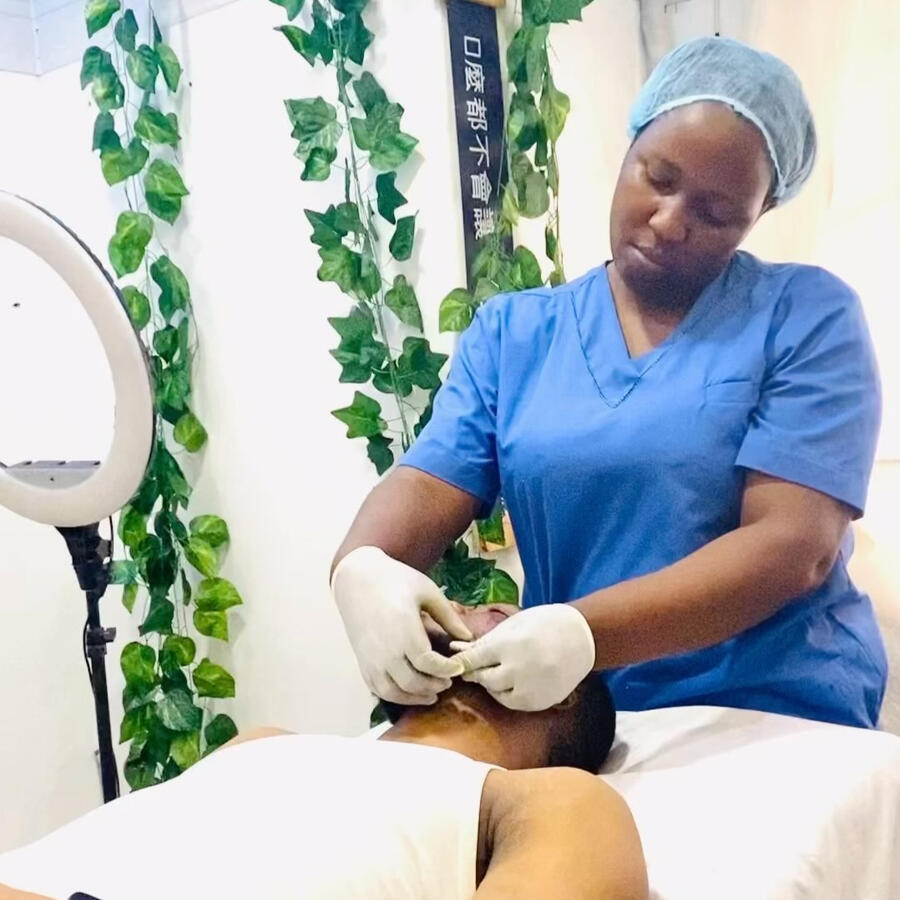 Picture of a man getting a face treatment